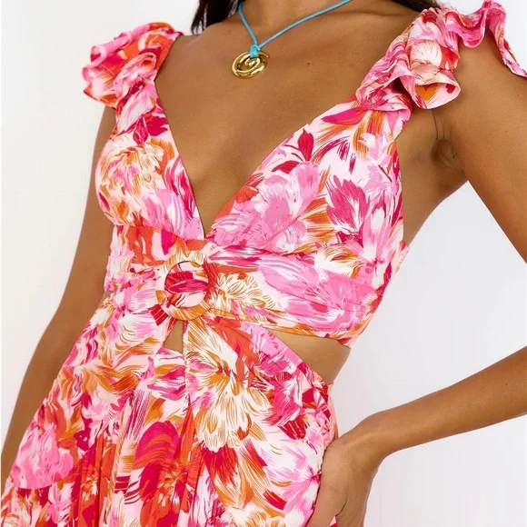 Floral Maxi Dress with Cutouts - Size XL - Picture 2 of 9